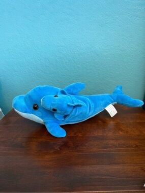 Pocket Babies Dolphin Mama & Baby Plush Set Blue Stuffed Animal Pair 14